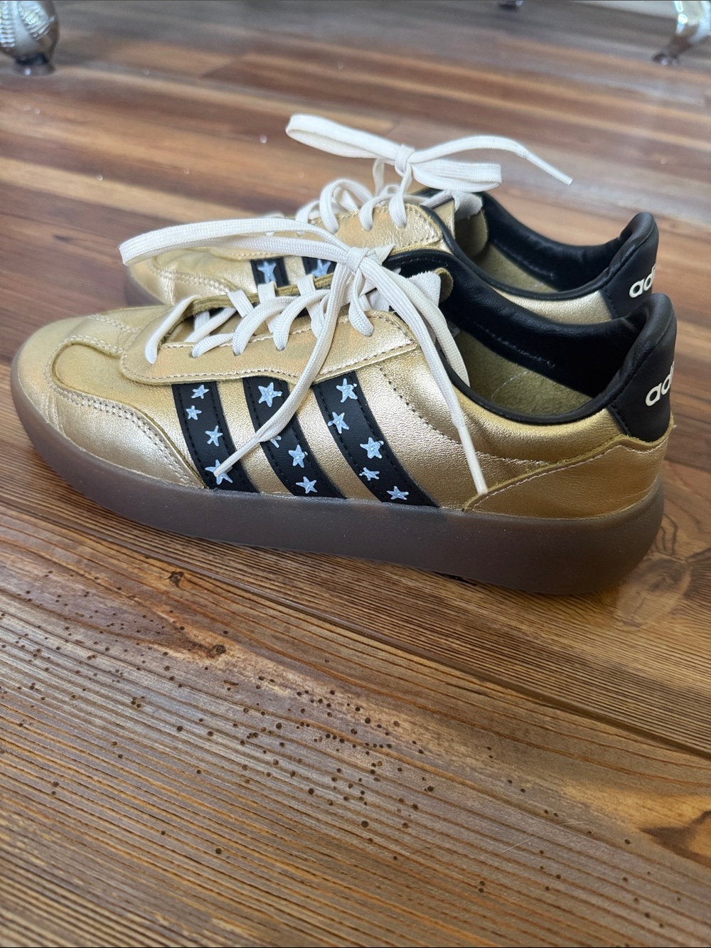 adidas Metallic Gold Sneakers with hand painted Black Star Stripes